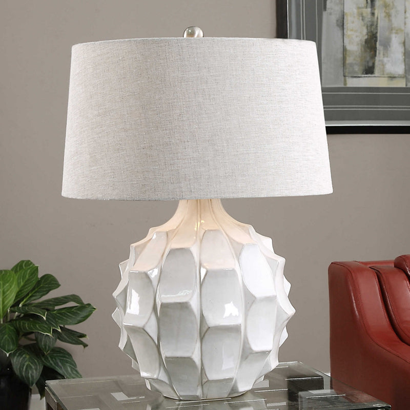 Fabric Tapered Table Light Modernist 1 Bulb Small Desk Lamp in White for Bedroom Clearhalo 'Lamps' 'Table Lamps' Lighting' 404612