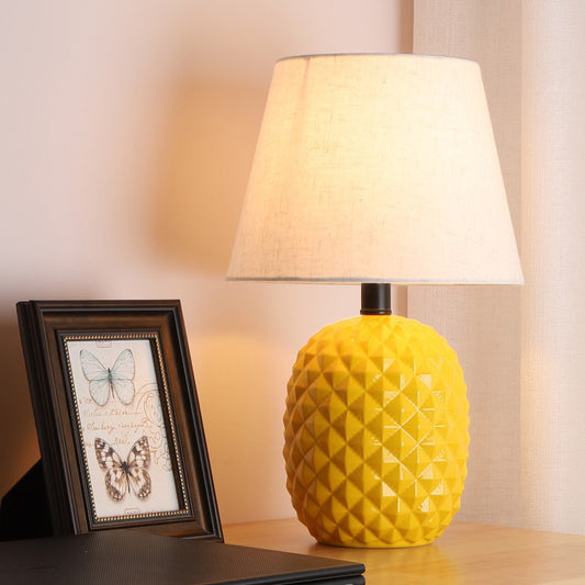 1 Bulb Living Room Table Light Modern Yellow Small Desk Lamp with Flare Fabric Shade Clearhalo 'Lamps' 'Table Lamps' Lighting' 404632