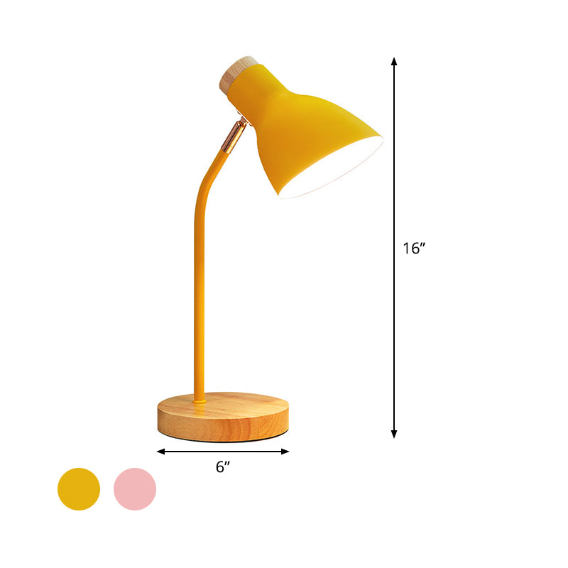 Wide Flare Table Light Macaron Metal 1 Bulb Pink/Yellow Small Desk Lamp with Rotating Node Clearhalo 'Lamps' 'Table Lamps' Lighting' 404681
