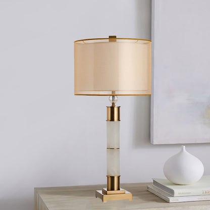 Fabric Drum Nightstand Lighting Modern 1-Light Gold Metal Table Lamp for Living Room Gold Clearhalo 'Lamps' 'Table Lamps' Lighting' 404823