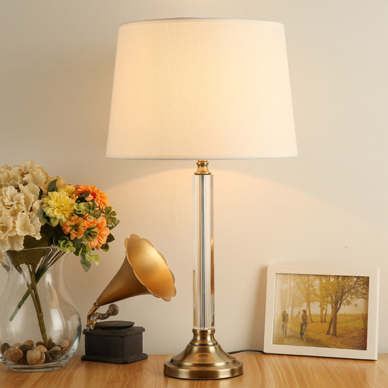 Contemporary 1 Bulb Table Light Gold Tapered Drum Small Desk Lamp with Fabric Shade Clearhalo 'Lamps' 'Table Lamps' Lighting' 404863
