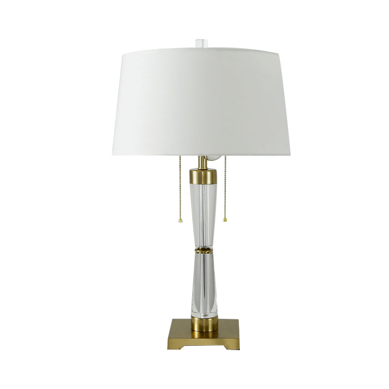Drum Shade Task Light Modern Fabric 2 Bulbs Reading Lamp in Gold with Pull Chain Clearhalo 'Lamps' 'Table Lamps' Lighting' 404869