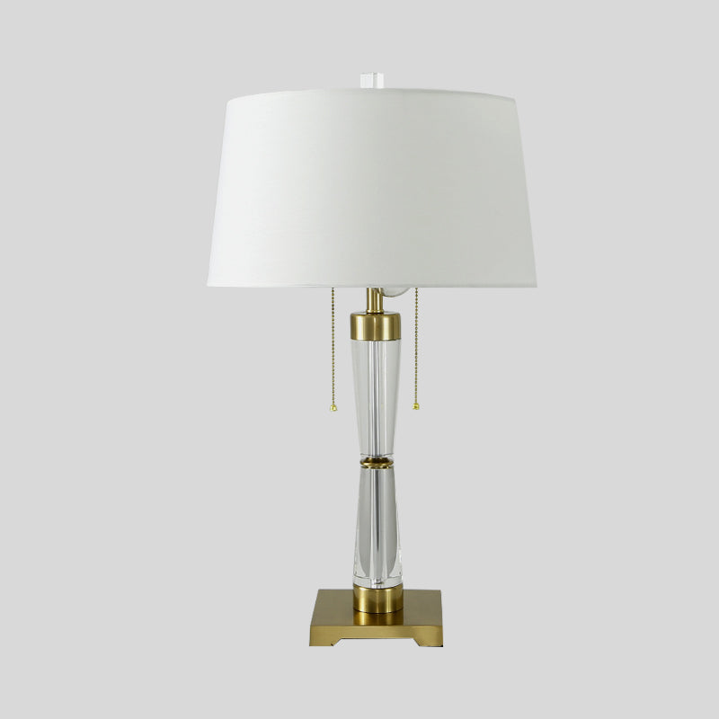 Drum Shade Task Light Modern Fabric 2 Bulbs Reading Lamp in Gold with Pull Chain Clearhalo 'Lamps' 'Table Lamps' Lighting' 404870