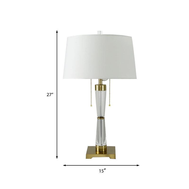 Drum Shade Task Light Modern Fabric 2 Bulbs Reading Lamp in Gold with Pull Chain Clearhalo 'Lamps' 'Table Lamps' Lighting' 404871