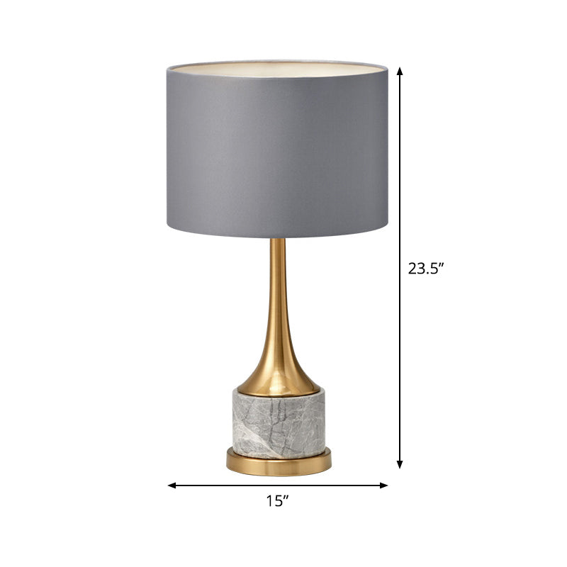 Grey Drum Night Light Minimalist 1 Head Metal Table Lamp with Fabric Shade for Living Room Clearhalo 'Lamps' 'Table Lamps' Lighting' 404876