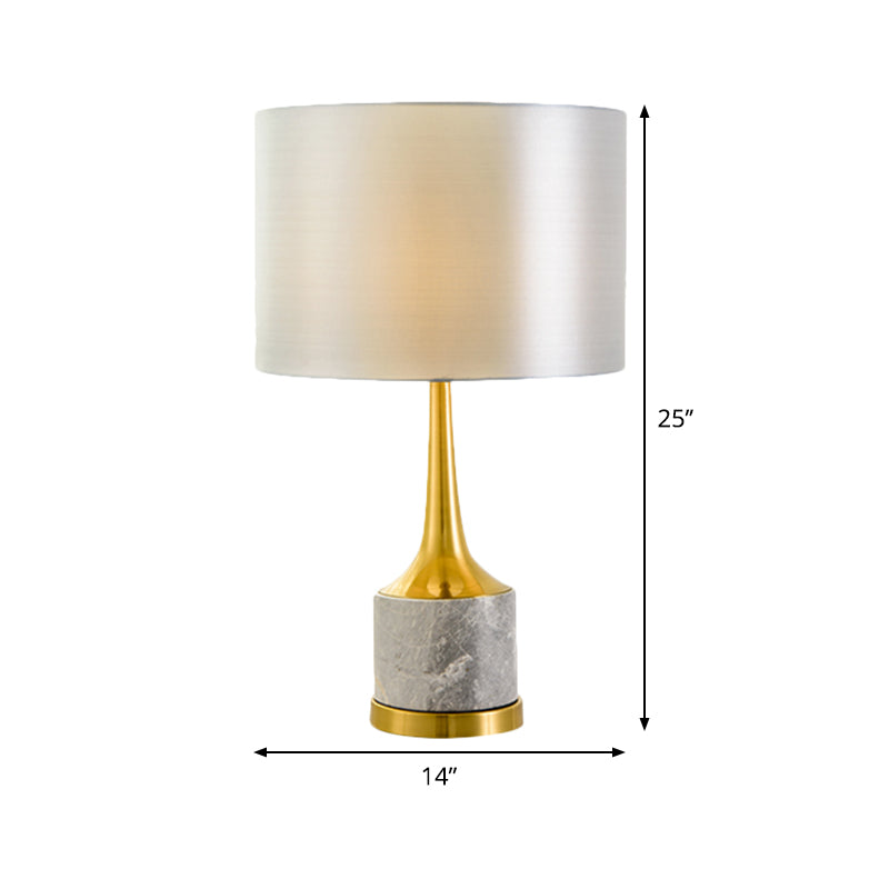 Modern Drum Fabric Night Lighting 1-Light Nightstand Lamp in White with Marble Base for Living Room Clearhalo 'Lamps' 'Table Lamps' Lighting' 404906