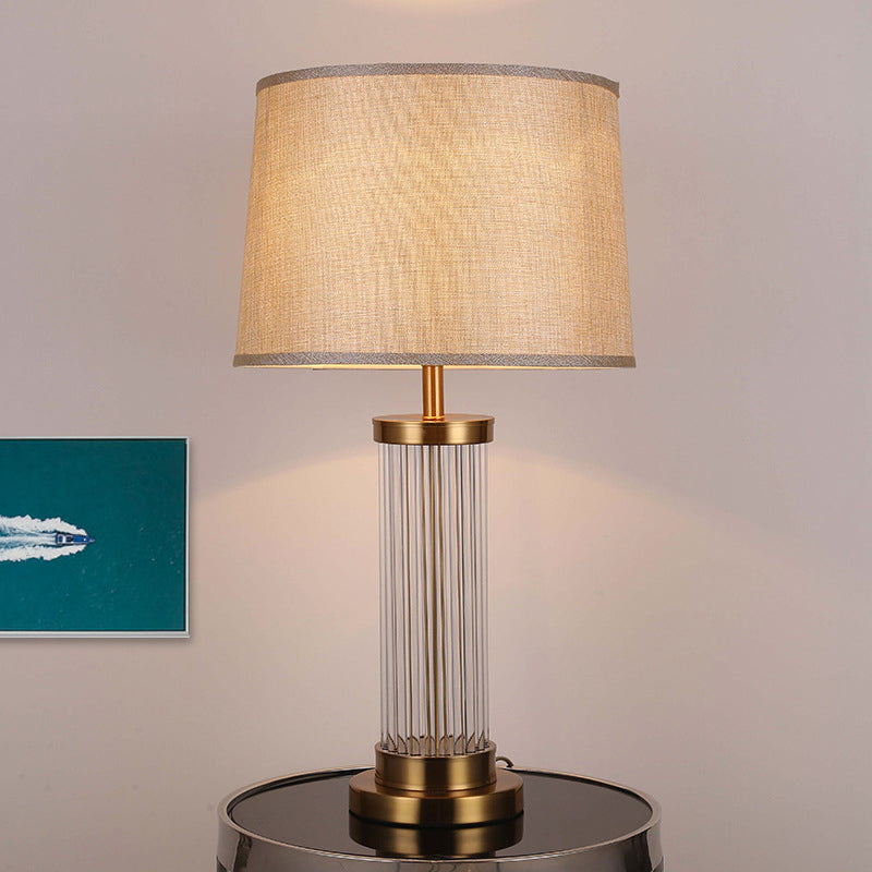 1 Head Living Room Table Lamp Modern Gold Reading Light with Barrel Fabric Shade Clearhalo 'Lamps' 'Table Lamps' Lighting' 404908