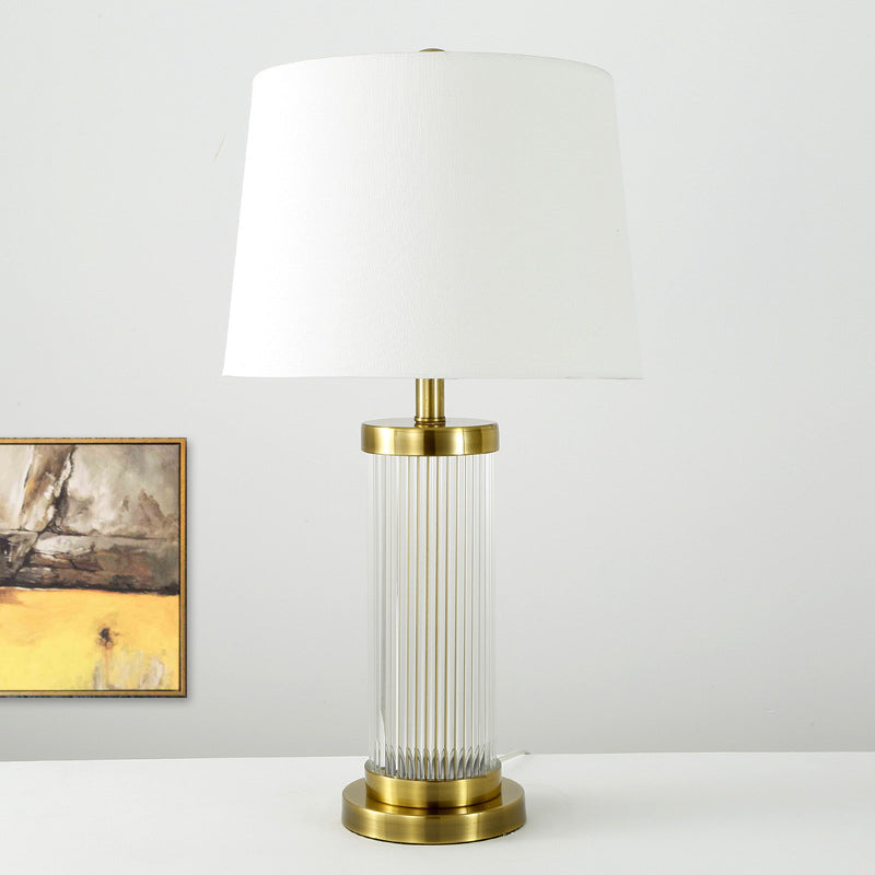 Contemporary 1 Bulb Table Light Gold Wide Flare Small Desk Lamp with Fabric Shade Clearhalo 'Lamps' 'Table Lamps' Lighting' 404913