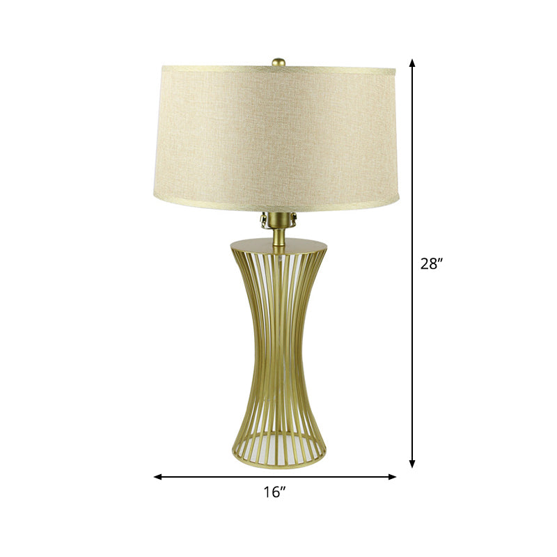 Drum Bedroom Nightstand Lamp Fabric 1 Bulb Simplicity Metal Night Table Lighting in Green Clearhalo 'Lamps' 'Table Lamps' Lighting' 404941