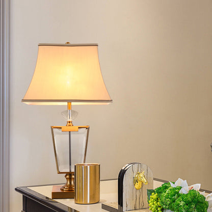 1 Head Dining Room Table Light Modernist Gold Small Desk Lamp with Bell Fabric Shade Gold Clearhalo 'Lamps' 'Table Lamps' Lighting' 404947