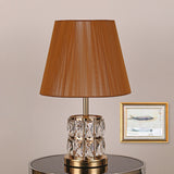 Modernism Column Fabric Desk Light Hand-Cut Crystal 1 Head Night Table Lamp in Gold Clearhalo 'Lamps' 'Table Lamps' Lighting' 405019