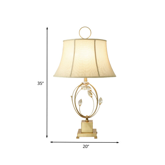 Contemporary 1 Bulb Table Light Gold Paneled Bell Small Desk Lamp with Fabric Shade Clearhalo 'Lamps' 'Table Lamps' Lighting' 405077