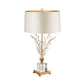 Fabric Drum Table Light Modernism 1 Head Small Desk Lamp in Gold with Crystal Leaf Clearhalo 'Lamps' 'Table Lamps' Lighting' 405095