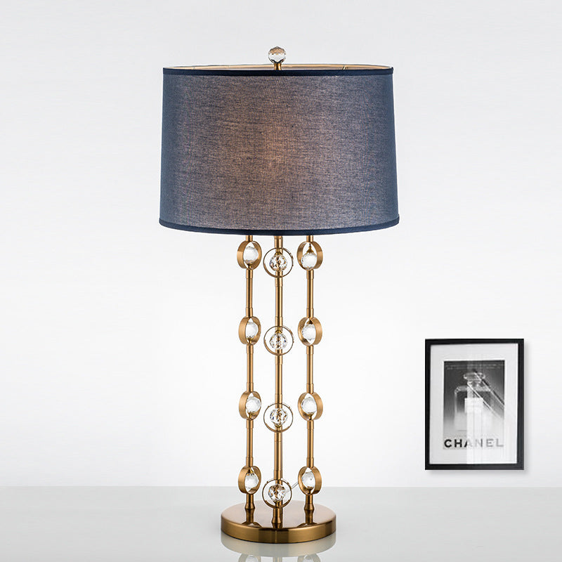 Barrel Shade Task Light Modern Fabric 1 Bulb Gold Reading Lamp with Crystal Ball Clearhalo 'Lamps' 'Table Lamps' Lighting' 405114