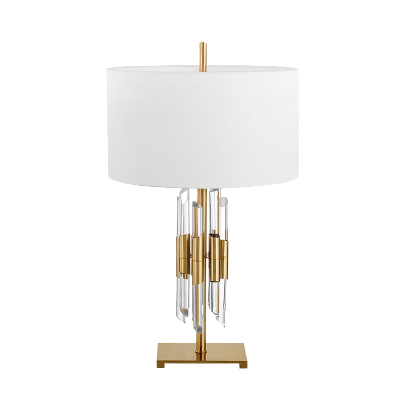 Fabric Cylinder Desk Lamp Modern 1 Head White Table Light, Rectangle Gold Metal Base Clearhalo 'Lamps' 'Table Lamps' Lighting' 405145