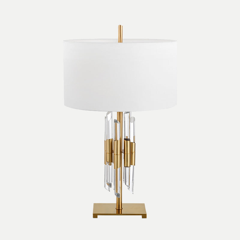 Fabric Cylinder Desk Lamp Modern 1 Head White Table Light, Rectangle Gold Metal Base Clearhalo 'Lamps' 'Table Lamps' Lighting' 405146