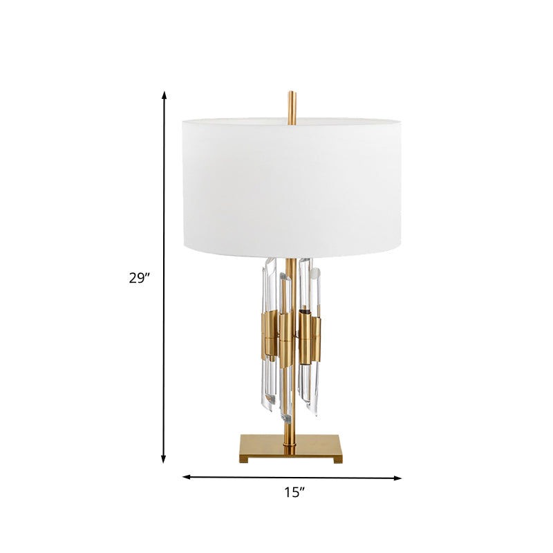 Fabric Cylinder Desk Lamp Modern 1 Head White Table Light, Rectangle Gold Metal Base Clearhalo 'Lamps' 'Table Lamps' Lighting' 405147