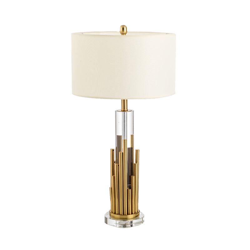 Contemporary Cylindrical Desk Light Clear Crystal 1 Bulb Night Table Lamp in Gold Clearhalo 'Lamps' 'Table Lamps' Lighting' 405155