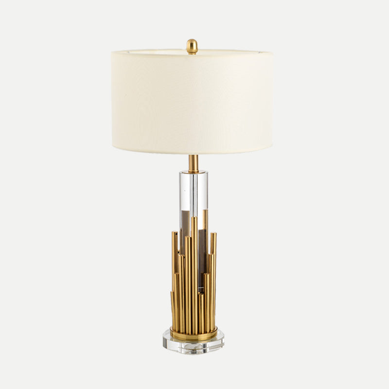Contemporary Cylindrical Desk Light Clear Crystal 1 Bulb Night Table Lamp in Gold Clearhalo 'Lamps' 'Table Lamps' Lighting' 405156