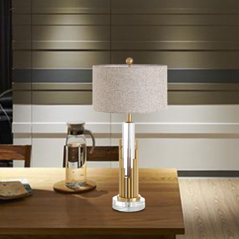 Modern Column Table Lamp Clear Crystal 1 Head Desk Light in Gold with Fabric Shade Clearhalo 'Lamps' 'Table Lamps' Lighting' 405158