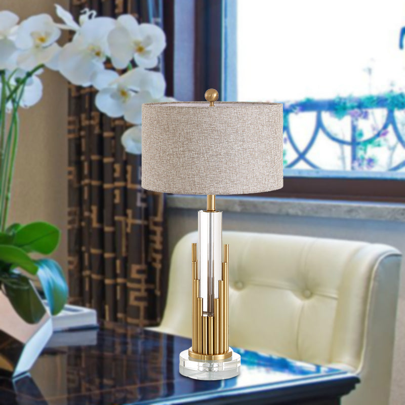 Modern Column Table Lamp Clear Crystal 1 Head Desk Light in Gold with Fabric Shade Clearhalo 'Lamps' 'Table Lamps' Lighting' 405159