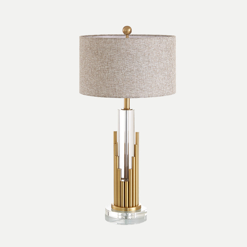 Modern Column Table Lamp Clear Crystal 1 Head Desk Light in Gold with Fabric Shade Clearhalo 'Lamps' 'Table Lamps' Lighting' 405161