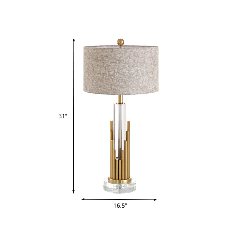 Modern Column Table Lamp Clear Crystal 1 Head Desk Light in Gold with Fabric Shade Clearhalo 'Lamps' 'Table Lamps' Lighting' 405162