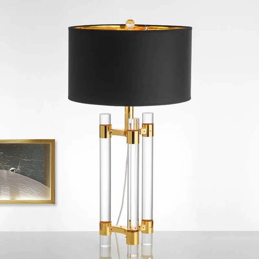 1 Head Study Task Lighting Modern Gold Reading Book Light with Drum Fabric Shade Clearhalo 'Lamps' 'Table Lamps' Lighting' 405179