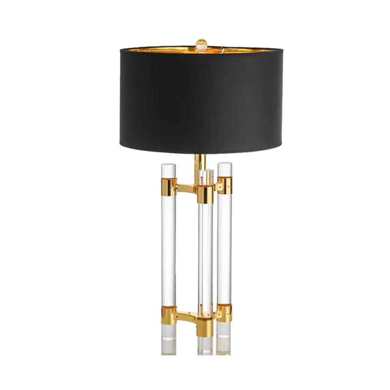 1 Head Study Task Lighting Modern Gold Reading Book Light with Drum Fabric Shade Clearhalo 'Lamps' 'Table Lamps' Lighting' 405180
