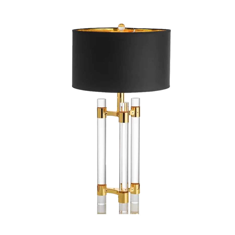 1 Head Study Task Lighting Modern Gold Reading Book Light with Drum Fabric Shade Clearhalo 'Lamps' 'Table Lamps' Lighting' 405180