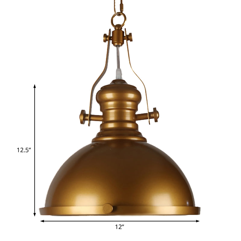 Metal Dome Shade Pendant Light Antique Style 1 Light Hanging Lamp with Frosted Diffuser in Antique Brass Clearhalo 'Art Deco Pendants' 'Cast Iron' 'Ceiling Lights' 'Ceramic' 'Crystal' 'Industrial Pendants' 'Industrial' 'Metal' 'Middle Century Pendants' 'Pendant Lights' 'Pendants' 'Tiffany' Lighting' 4052