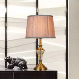 Contemporary 1 Bulb Nightstand Lamp Gold Barrel Reading Book Light with Fabric Shade Gold Clearhalo 'Lamps' 'Table Lamps' Lighting' 405353