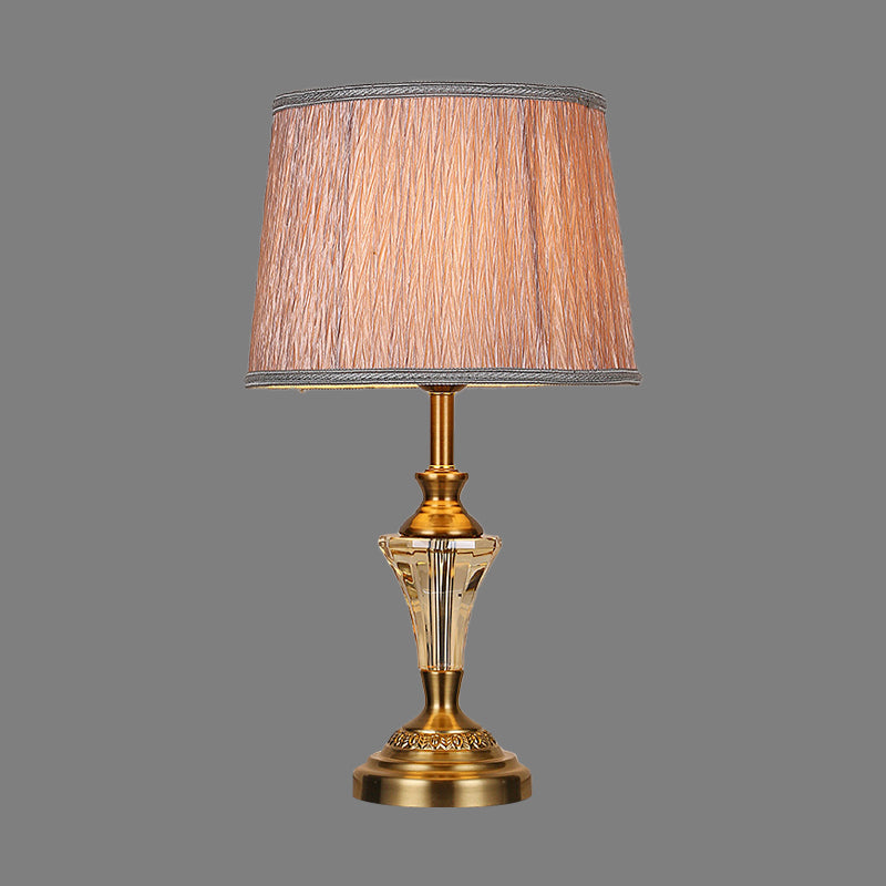 Contemporary 1 Bulb Nightstand Lamp Gold Barrel Reading Book Light with Fabric Shade Clearhalo 'Lamps' 'Table Lamps' Lighting' 405356
