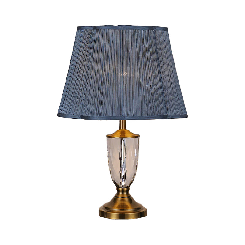 Modernist Cup Fabric Table Light Hand-Cut Crystal 1 Bulb Small Desk Lamp in Blue Clearhalo 'Lamps' 'Table Lamps' Lighting' 405366