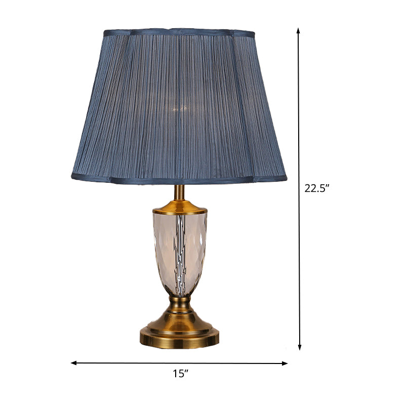 Modernist Cup Fabric Table Light Hand-Cut Crystal 1 Bulb Small Desk Lamp in Blue Clearhalo 'Lamps' 'Table Lamps' Lighting' 405367