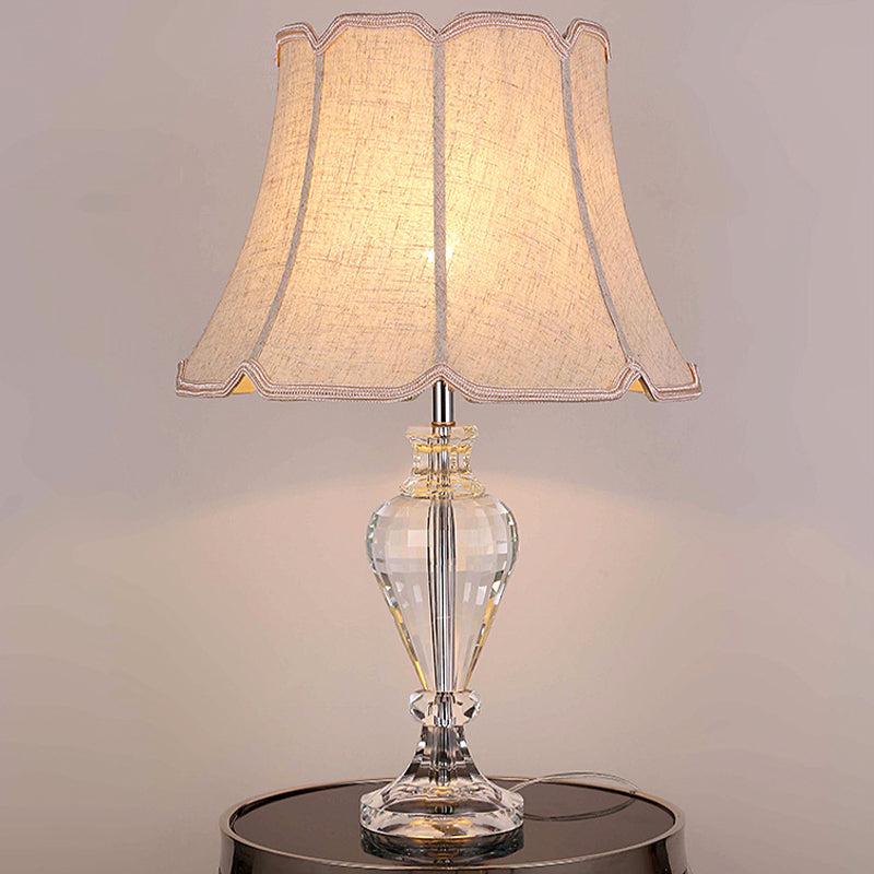 Flare Study Lamp Modern Fabric 1 Head Beige Reading Light with Clear Crystal Base Clearhalo 'Lamps' 'Table Lamps' Lighting' 405374