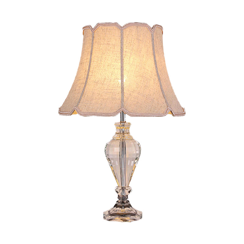 Flare Study Lamp Modern Fabric 1 Head Beige Reading Light with Clear Crystal Base Clearhalo 'Lamps' 'Table Lamps' Lighting' 405375
