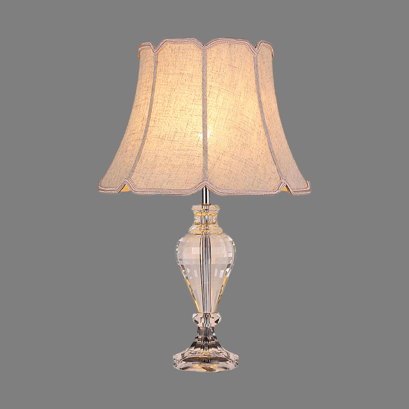 Flare Study Lamp Modern Fabric 1 Head Beige Reading Light with Clear Crystal Base Clearhalo 'Lamps' 'Table Lamps' Lighting' 405376