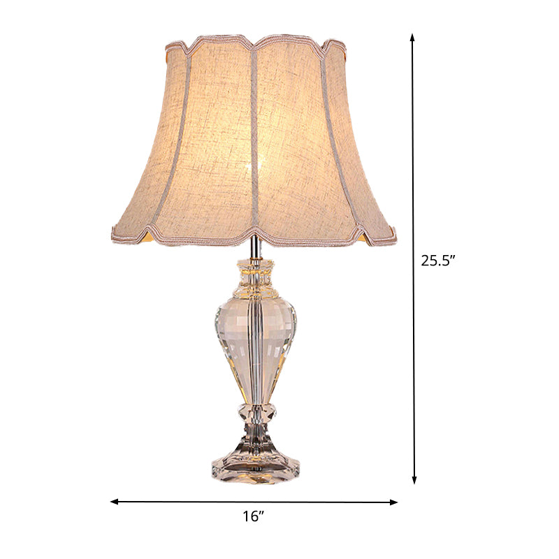 Flare Study Lamp Modern Fabric 1 Head Beige Reading Light with Clear Crystal Base Clearhalo 'Lamps' 'Table Lamps' Lighting' 405377