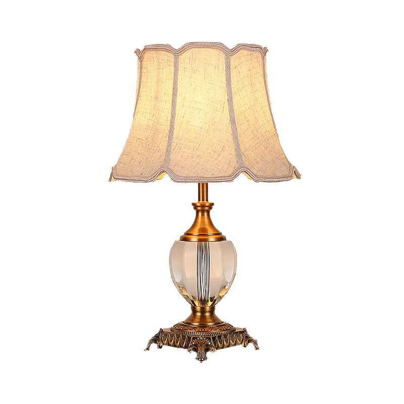 Contemporary 1 Head Table Light Beige Wide Flare Small Desk Lamp with Fabric Shade Clearhalo 'Lamps' 'Table Lamps' Lighting' 405390