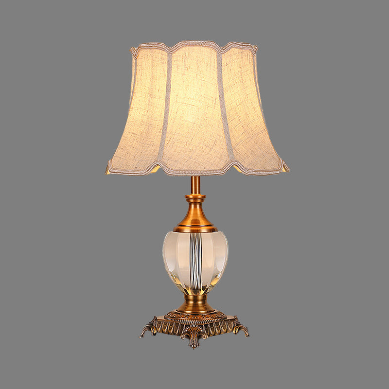 Contemporary 1 Head Table Light Beige Wide Flare Small Desk Lamp with Fabric Shade Clearhalo 'Lamps' 'Table Lamps' Lighting' 405391