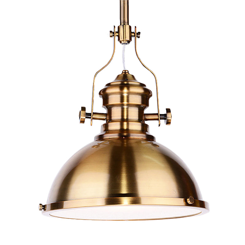 Metal Dome Shade Pendant Light Antique Style 1 Light Hanging Lamp with Frosted Diffuser in Antique Brass Clearhalo 'Art Deco Pendants' 'Cast Iron' 'Ceiling Lights' 'Ceramic' 'Crystal' 'Industrial Pendants' 'Industrial' 'Metal' 'Middle Century Pendants' 'Pendant Lights' 'Pendants' 'Tiffany' Lighting' 4054