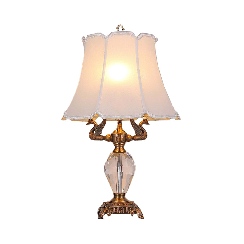 White Flared Desk Light Modernist 1 Bulb Fabric Night Table Lamp with Metal Bird Clearhalo 'Lamps' 'Table Lamps' Lighting' 405400