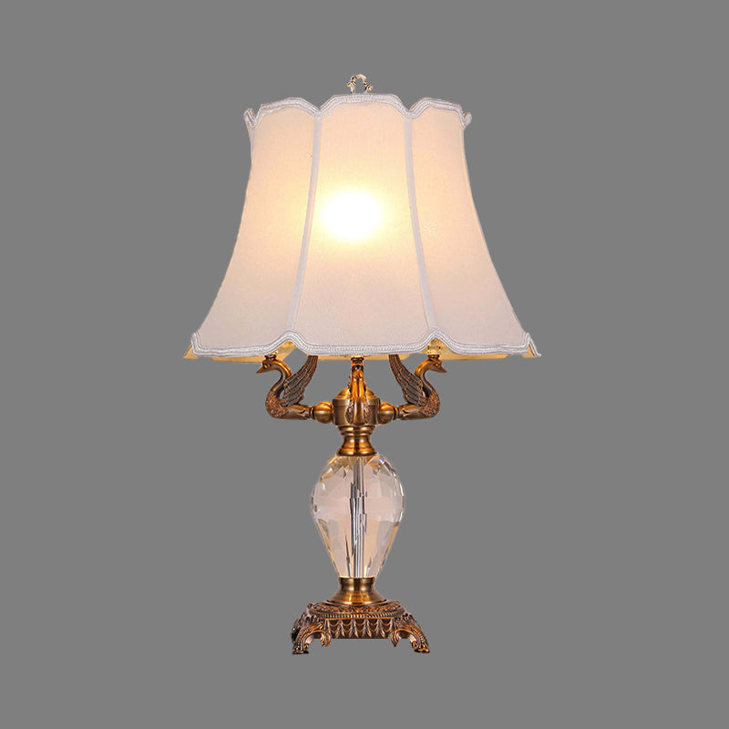 White Flared Desk Light Modernist 1 Bulb Fabric Night Table Lamp with Metal Bird Clearhalo 'Lamps' 'Table Lamps' Lighting' 405401