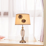 1 Head Bedroom Desk Light Modern Beige Night Table Lamp with Barrel Fabric Shade Beige Clearhalo 'Lamps' 'Table Lamps' Lighting' 405413