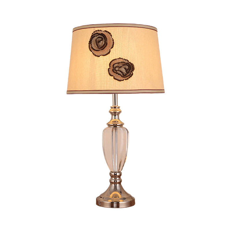1 Head Bedroom Desk Light Modern Beige Night Table Lamp with Barrel Fabric Shade Clearhalo 'Lamps' 'Table Lamps' Lighting' 405415