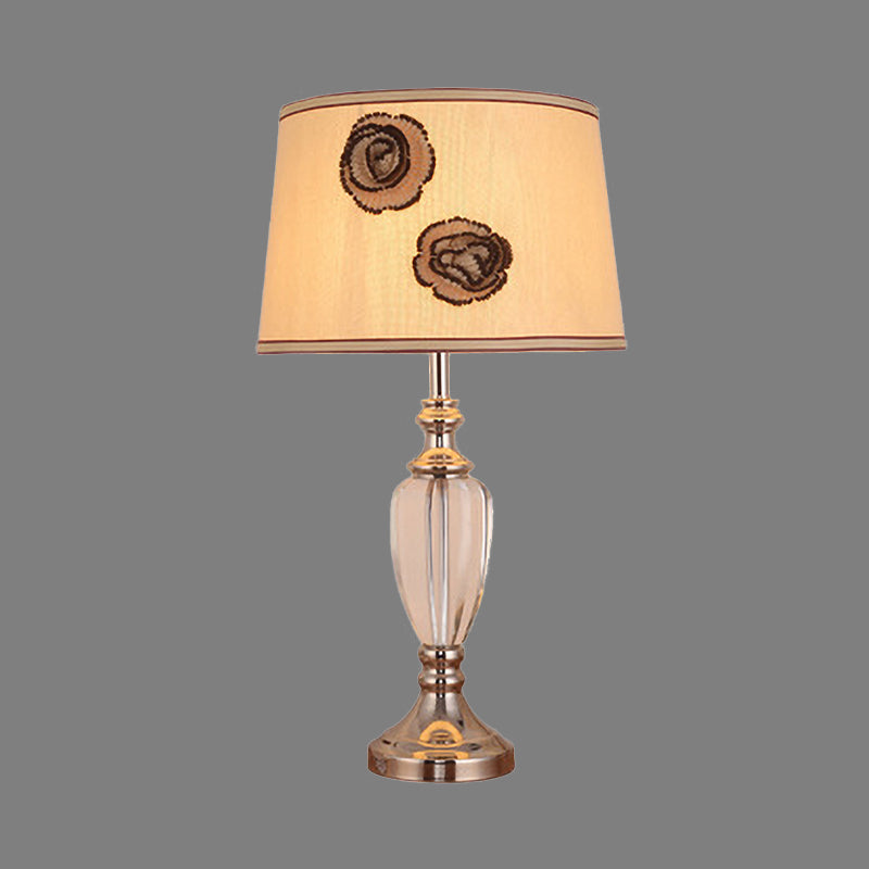 1 Head Bedroom Desk Light Modern Beige Night Table Lamp with Barrel Fabric Shade Clearhalo 'Lamps' 'Table Lamps' Lighting' 405416