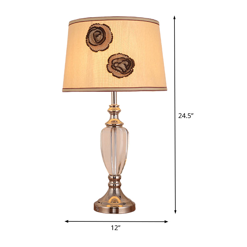 1 Head Bedroom Desk Light Modern Beige Night Table Lamp with Barrel Fabric Shade Clearhalo 'Lamps' 'Table Lamps' Lighting' 405417