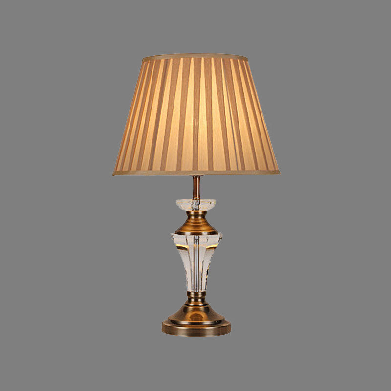 1 Bulb Curvy Fabric Table Light Modernism Hand-Cut Crystal Small Desk Lamp in Beige Clearhalo 'Lamps' 'Table Lamps' Lighting' 405441