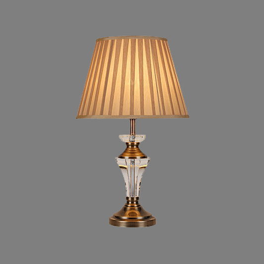 1 Bulb Curvy Fabric Table Light Modernism Hand-Cut Crystal Small Desk Lamp in Beige Clearhalo 'Lamps' 'Table Lamps' Lighting' 405441
